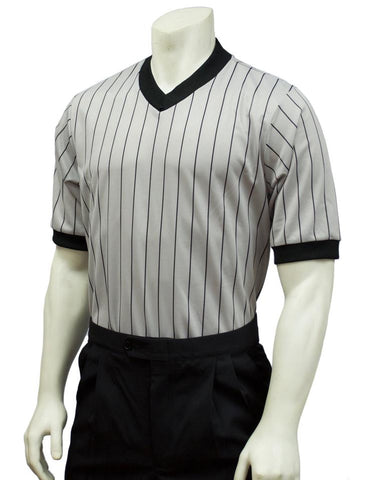 BKS204 (SM268)  - Smitty Grey Elite Performance Interlock V-Neck Shirt w/ Black Pinstripes